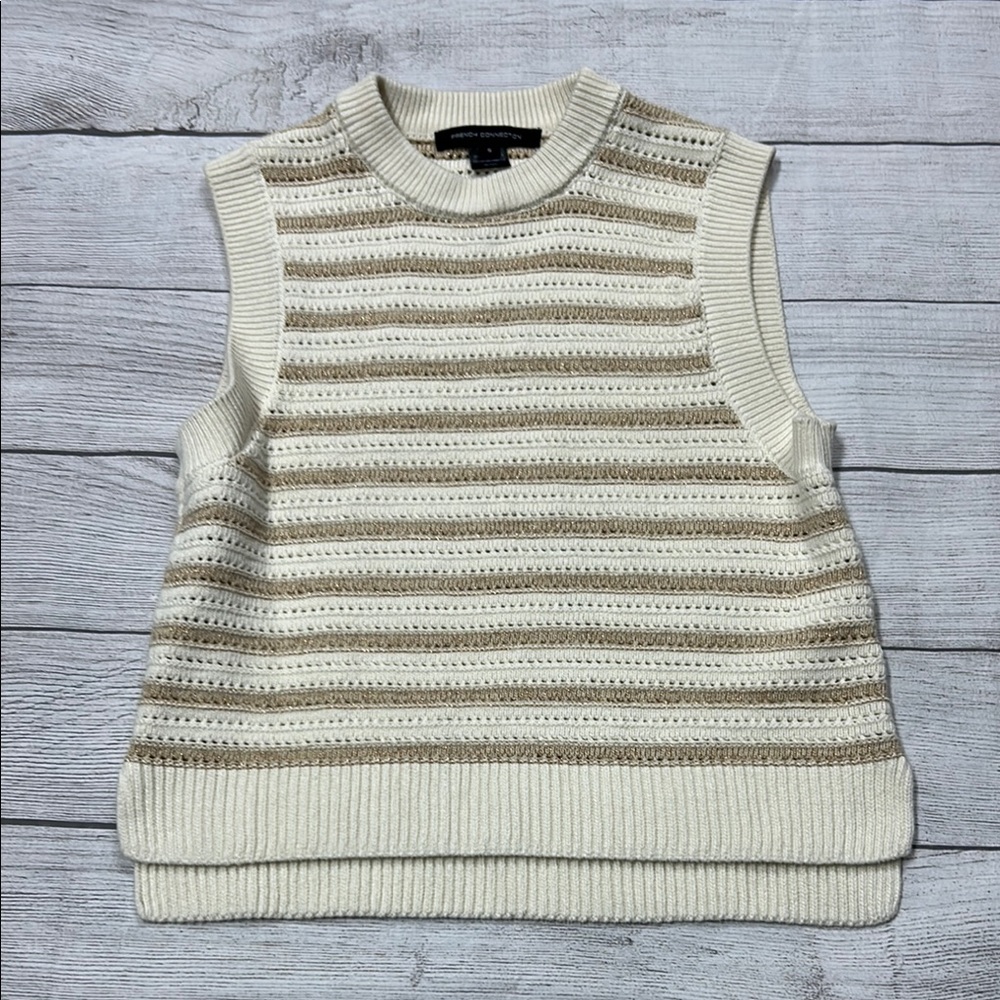 French Connection Cream and Tan Striped Tank Top